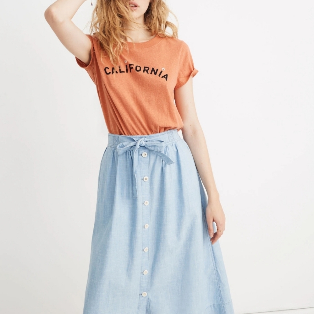 Madewell Tie Palisade Button-Front Midi Skirt - Picture 2 of 11